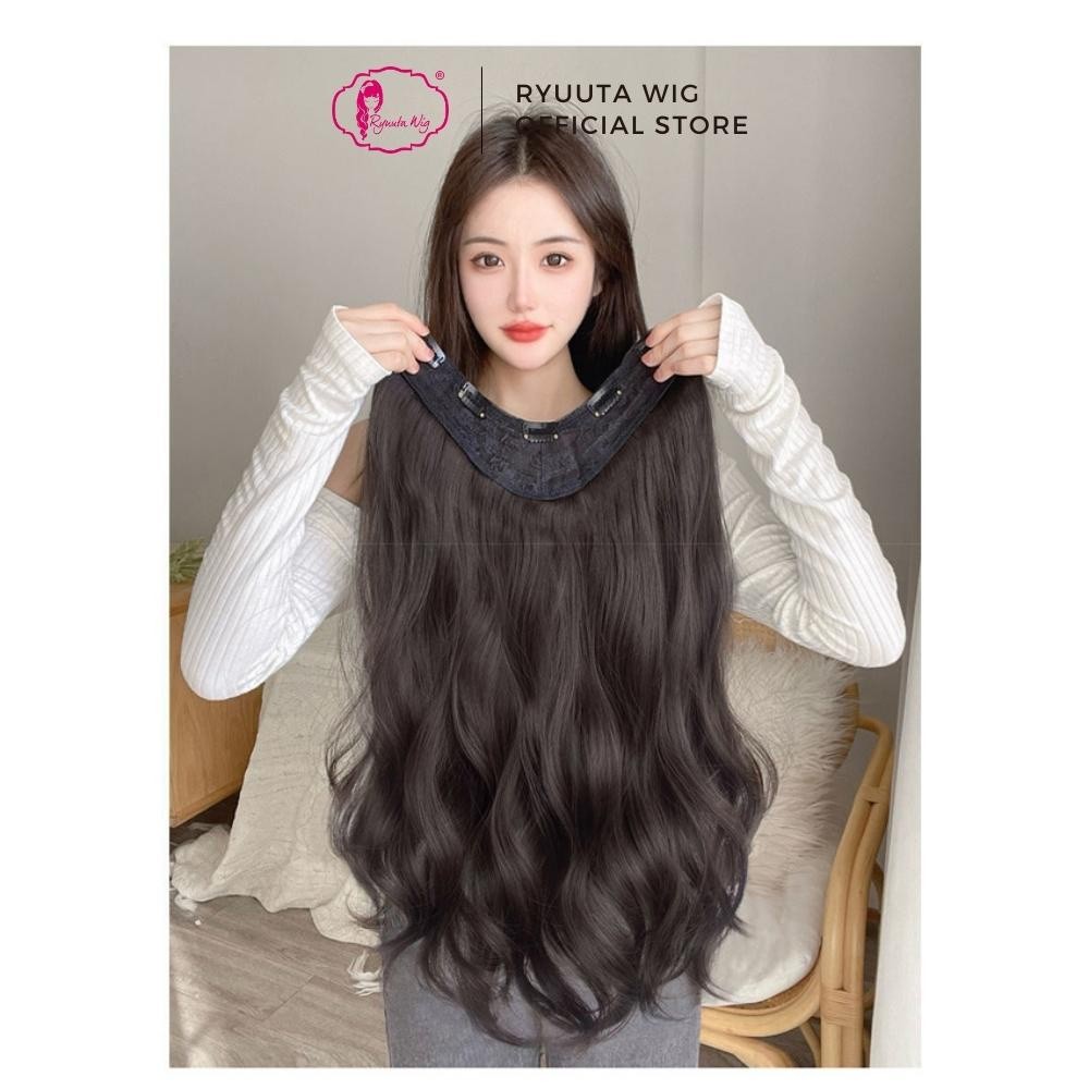 Hair Clip Hair Extension Clip Hairclip Gelombang Panjang U Shape Hitam Coklat 45 cm