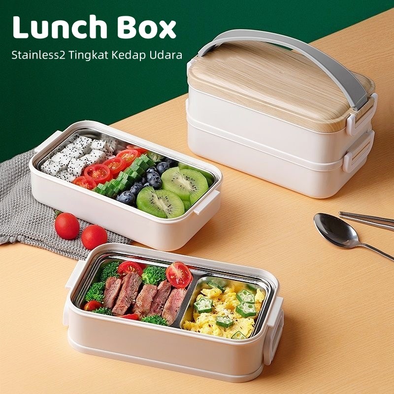 IRIS Lunch Box Stainless 2 Tingkat Kedap Udara/Bento Lunchbox Stackable Stainless Steel 304 Model Ka