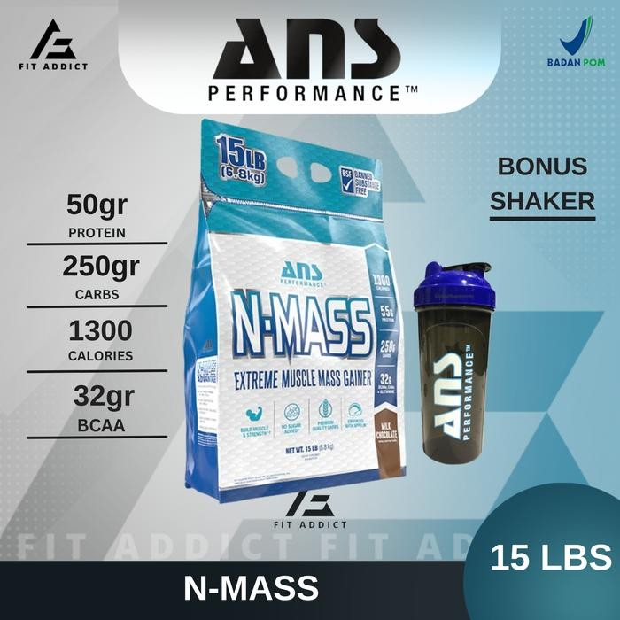 ANS NMASS N-MASS GAINER 15 Lbs Lb 15Lbs 15Lb Weight Gainer N MASS - Coklat, SHAKER ANS