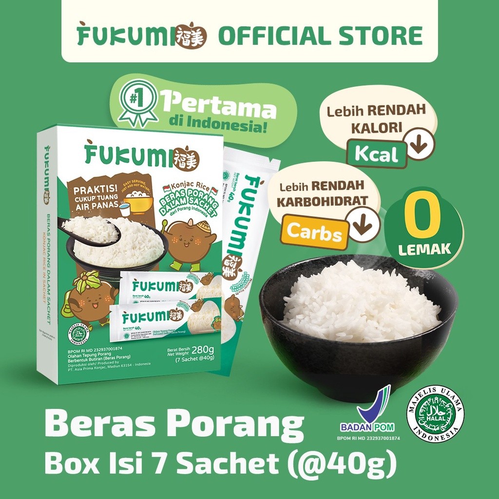 

FUKUMI BERAS PORANG BOX SACHET - Fukumi Shirataki Beras Konjac Rice Diet isi 7 sachet x @40gr