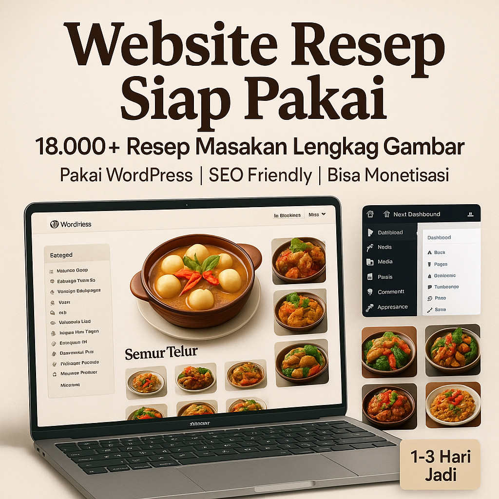 Jasa Buat Website/Blog WordPress Isi 18.000 Resep Masakan + Gambar Siap Pakai