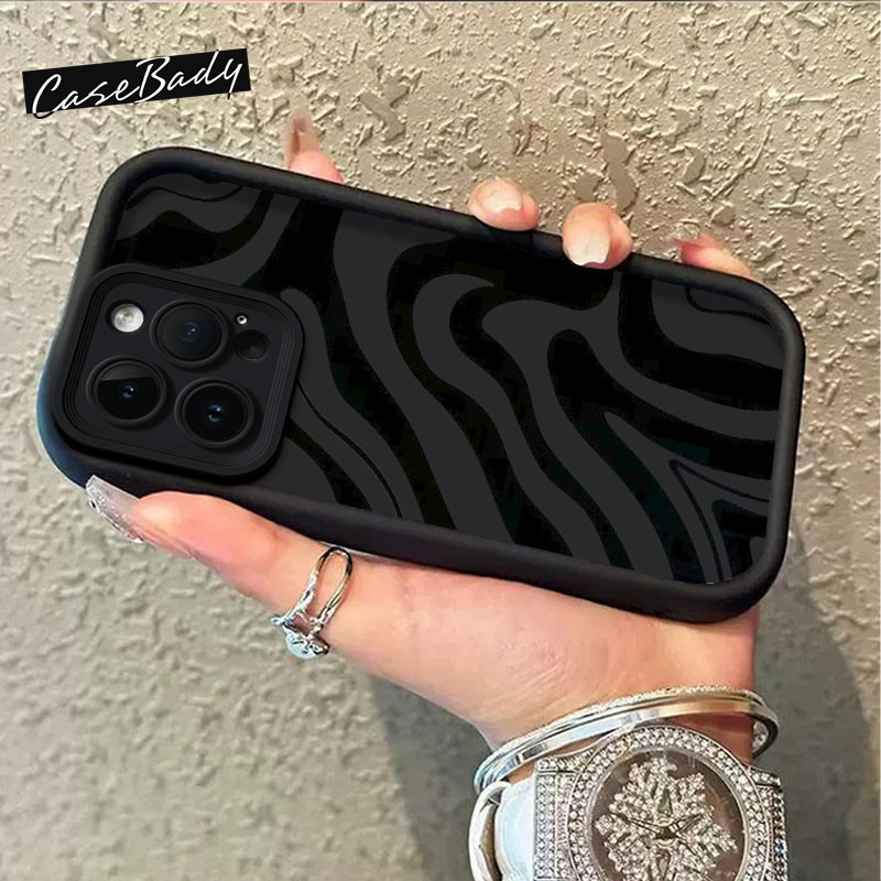 Garis hitam Untuk Case iphone 11 12 13 pro max 15 14 13 x xs xr ip 7 8 6 6s plus casing hp aesthetic