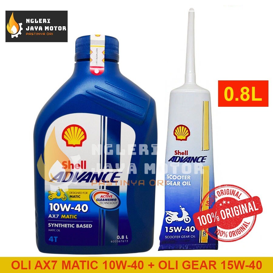 Oli Motor Shell Advance AX7 Matic Synthetic Based 10w-40 (0.8L) + Oli Gardan Shell 15W-40 (120ml)