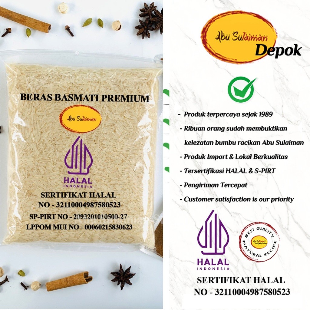 

LIMITED OFFER!!! BERAS BASMATI 1 KG / BASMATI RICE 1 KG / BERAS BASMATI ABU SULAIMAN DEPOK / BERAS BAMATI 1 KG / PREMIUM BASMATI RICE