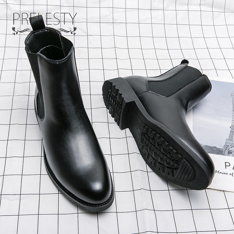 Best Deals New Deals Cod Sepatu Chelsea Boots Tinggi Pria Formal Tanpa Tali Kulit Asli High Top