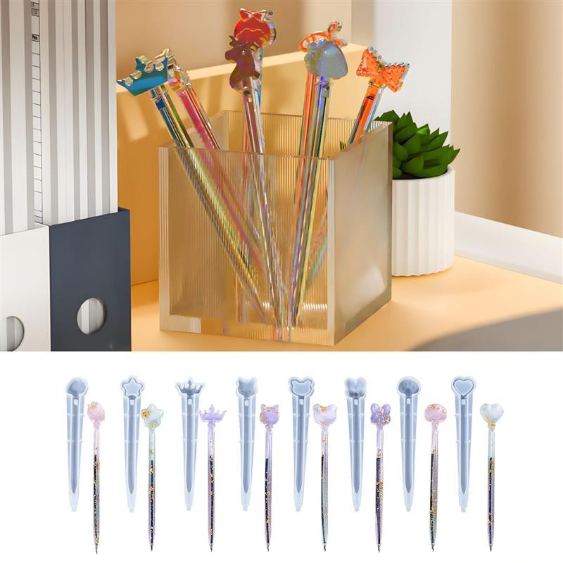 

Cute Ballpoint Pen Mold Pen Silicone Mold Star Crown Jewelry Animal Shape DIY Epoxy Resin Mold Casting Handmade Pen Decor