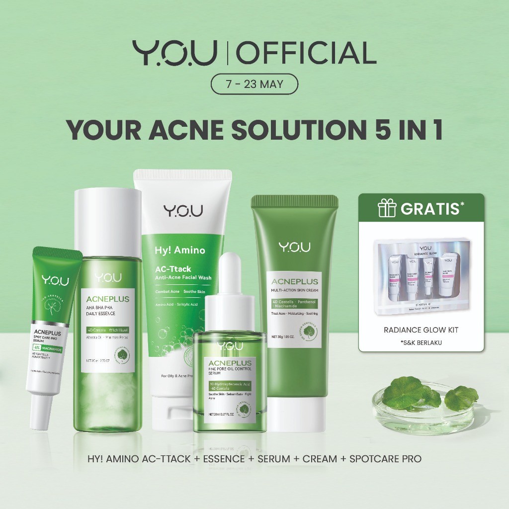 YOU AcnePlus 5-in-1 Bundle with Niacinamide Centella AHA Paket Acne Atasi Jerawat  Paket Skincare