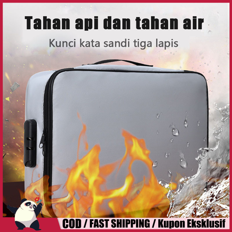 Tas Penyimpan Dokumen Paspor Dll Tahan Api Air & Api Combination Lock - Travel Bag Organizer/Pengatu