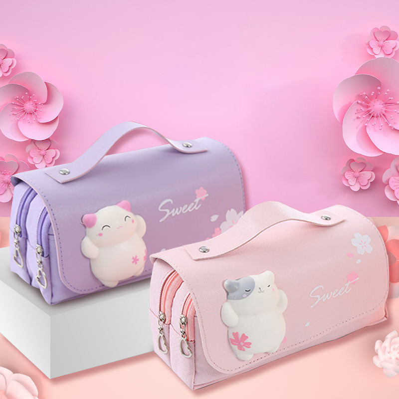 

Decompression pen bag Japanese high appearance level pupils cute cartoon decompression three-layer large capacity pencil case