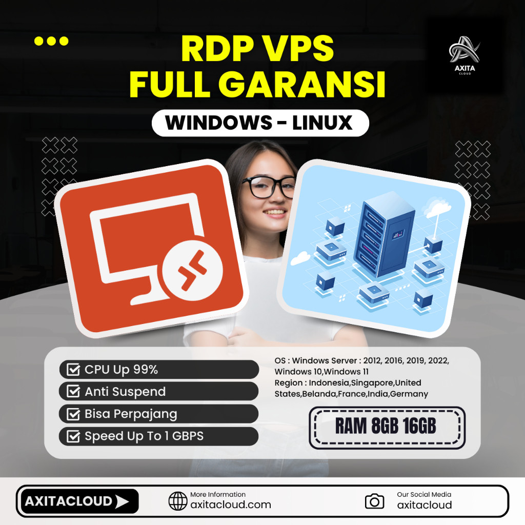 RDP WINDOWS RAM 8GB-4CORE / RAM 16GB-6CORE FULL ADMIN,FULL GARANSI