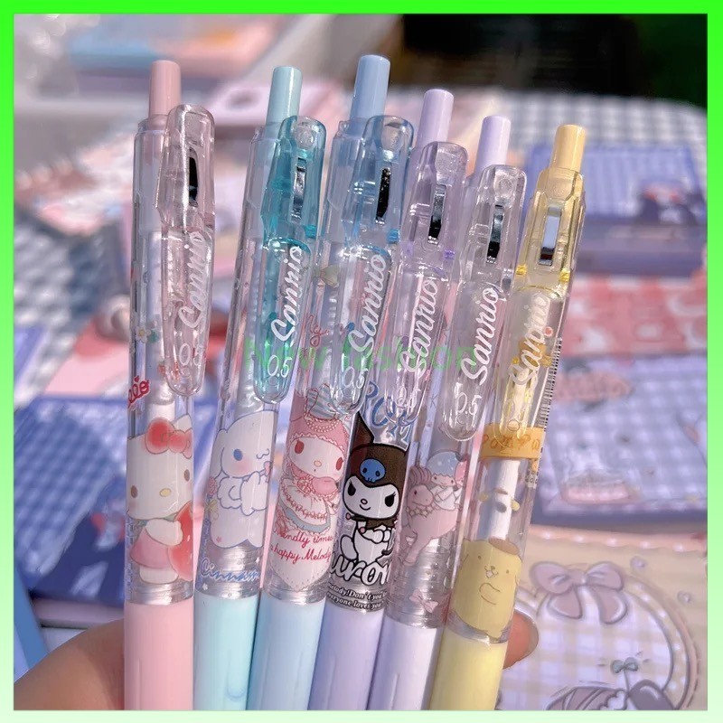 

6 Buah/Set Pena Gel Mekanis Sanrio/Pena Bolpoin Mekanis Kartun Tinta Hitam-0,5mm