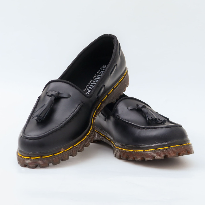 BARBATOS - Loafer Hitam Sepatu Formal Kulit Asli Sepatu Loafer Pria Wanita