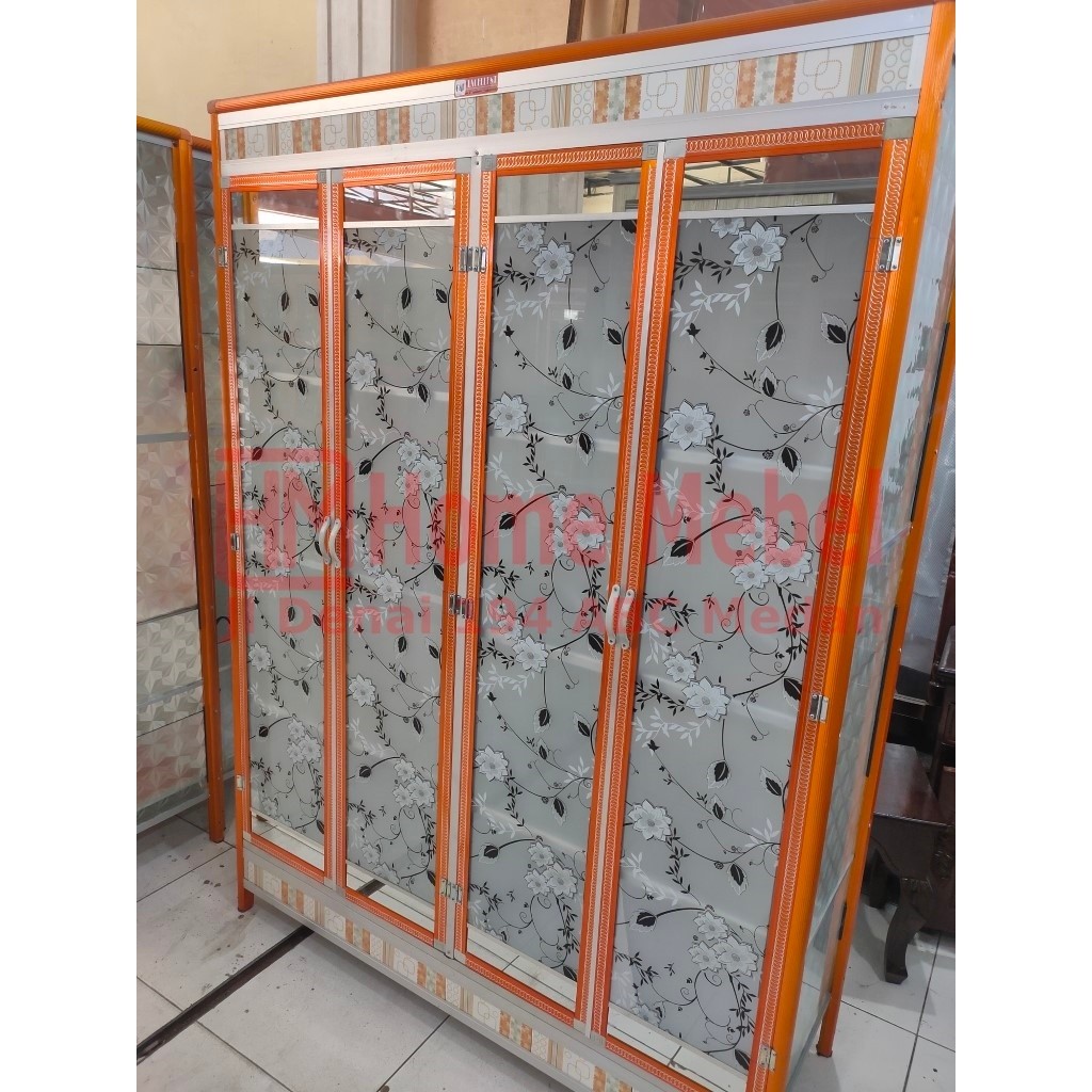 PROMO TERMURAH Rak Piring Aluminium 4 Pintu Kaca - Rak Piring Kaca 4 Pintu - Bahan Bagus dan Tebal- 