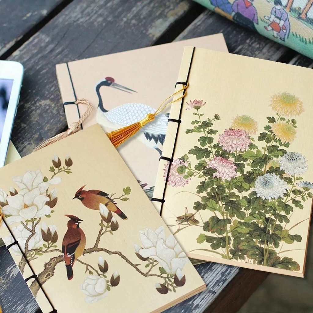 

2025 1Pc Vintage Famous Painting Line Blank Kraft Paper Book Chinese Style Handbook Antique Notebook Intage