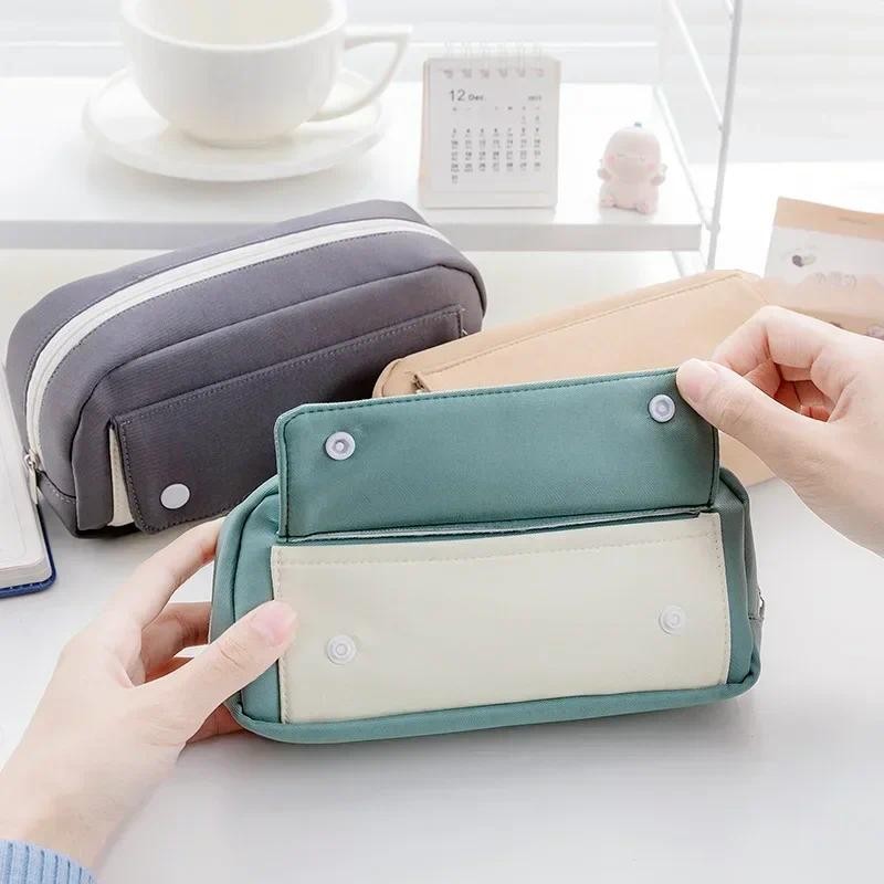 

Simplicity Pencil Case for Student Fashion Solid Color Pencil Bag Canvas High Capacity Stationery Storage Bag Back to school