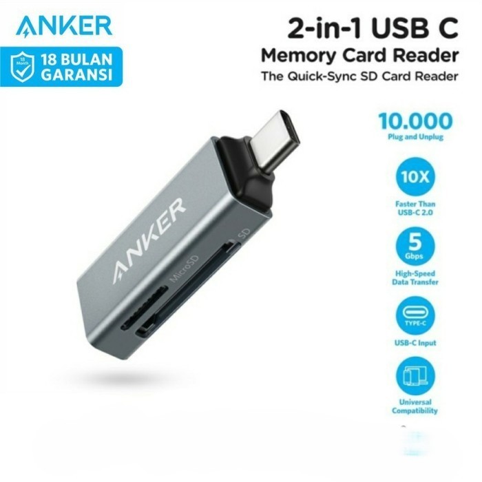 Card Reader Anker USB-C Memory 2in1 MicroSD TF SD Card MMC OTG - A8370