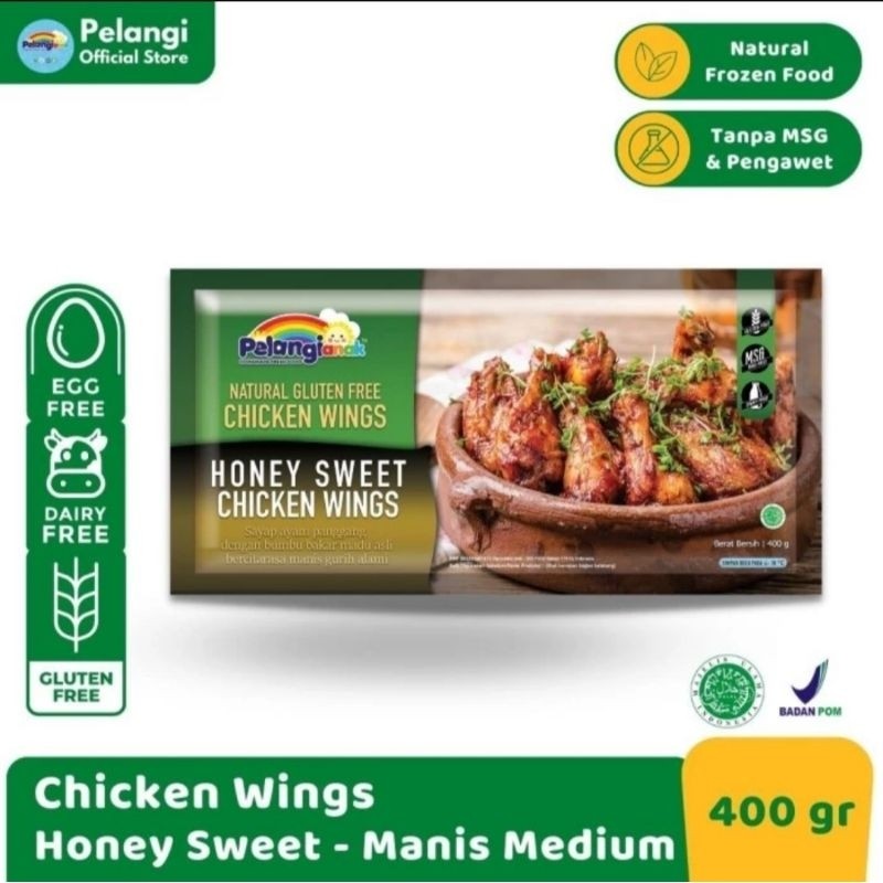 

PREMIUM CHICKEN WINGS HONEY SWEET 400GR - PELANGI ANAK SEHAT NON MSG NON PENGAWET - GLUTEN FREE