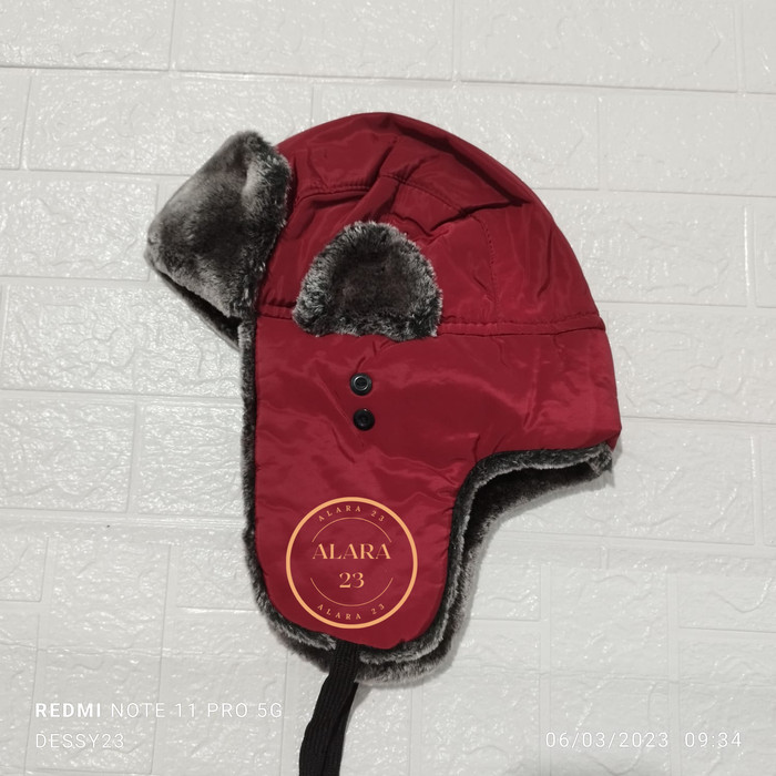 Topi ushanka rusia topi musim dingin bulu tebal hangat original import - maron PIR
