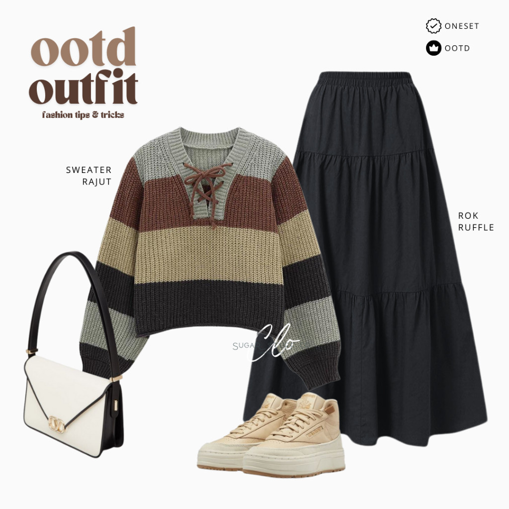 TR64 - Oneset Korean Style Remaja Anak Perempuan Outfit Kerja Nongkrong One Set Setelan Wanita OOTD 