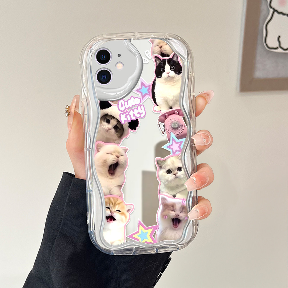 Casing Hp Untuk Compitable With iPhone 11 Softcase JZ Mirror Cat 5203 Cream Texture Wavy Edge Sofcas