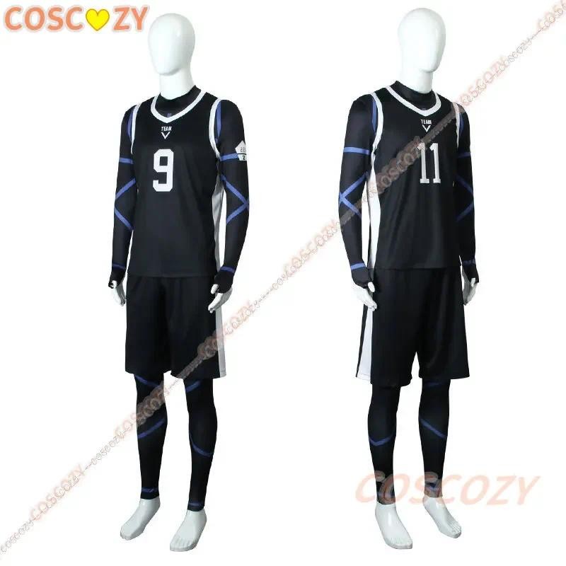 Anime Blue Lock Nagi Seishiro Cosplay Costume Black Jersey Jumpsuit Football Bodysuit Wig Halloween 