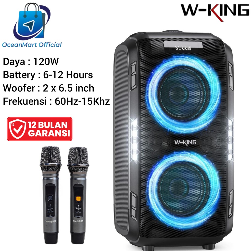 Speaker Bluetooth Karaoke WKING T9 Pro 2 Mic Wireless Portable Party TWS W-King Super Bass