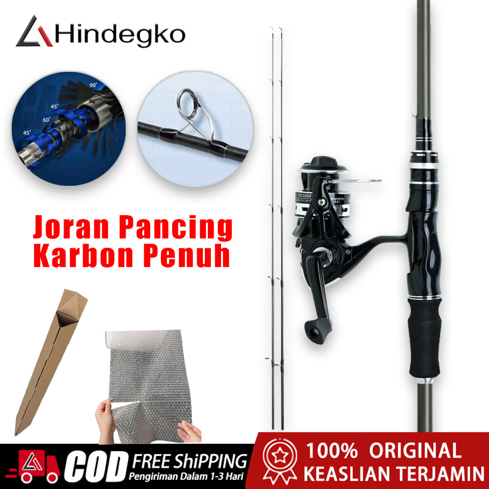 Hindegko Spinning Hitam Joran Pancing 2 Bagian Spinning/casting 1.65m/1.8m/2.1m/2.4m M/ML Joran Jora