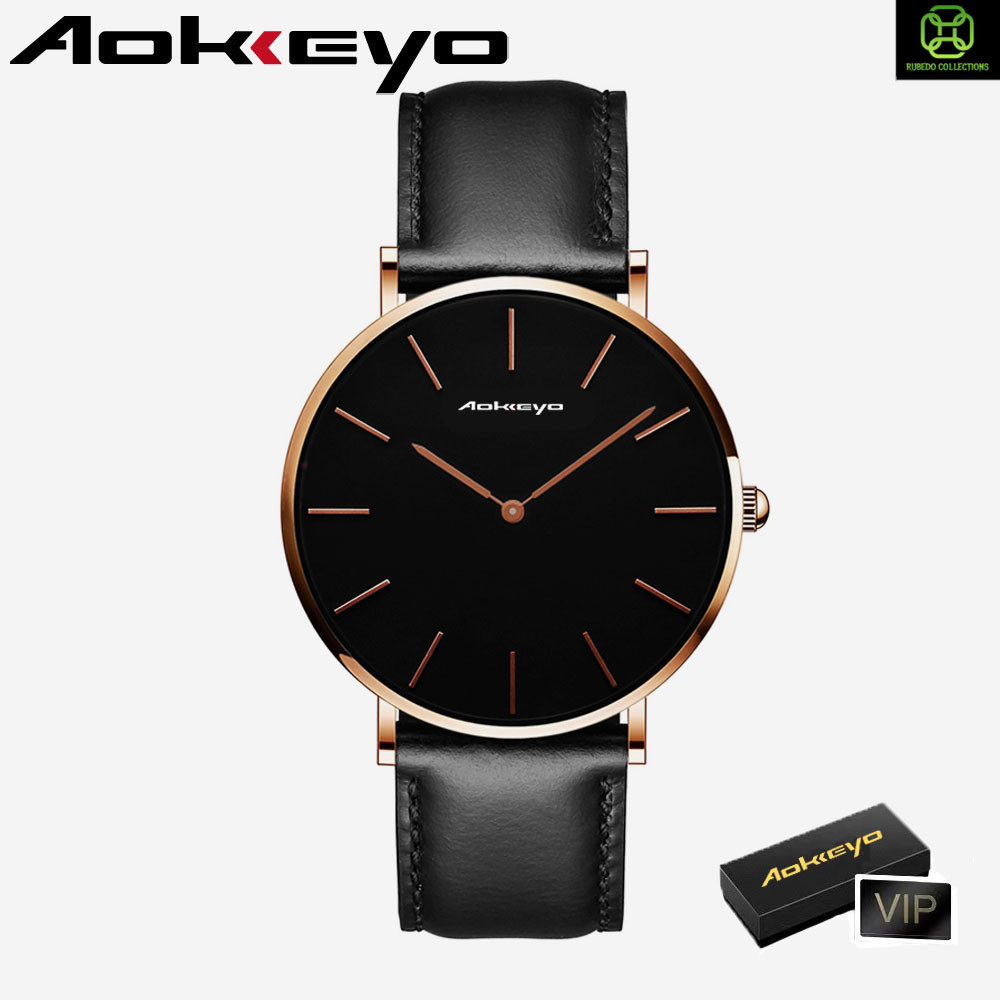 AOKEYO J89 Jam Tangan Pria Kulit Original Anti Air Keren Sangat Tipis Quartz Sports Analog Jam Tanga