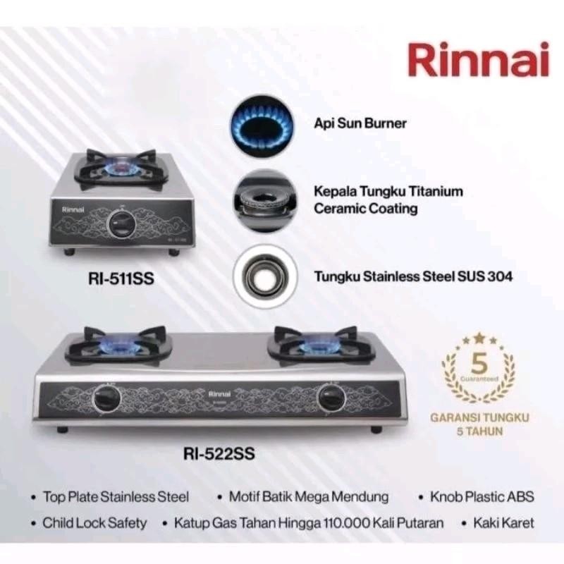 Rinnai RI 522 SS Kompor Gas Rinnai Kompor Rinnai 2 Tungku Kompor Api Sunburner Rinnai RI522SS