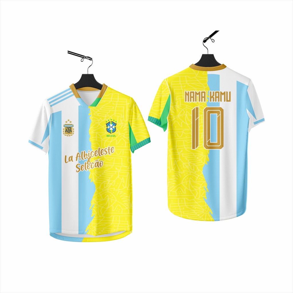 BAJU JERSEY BOLA TIMNAS BRAZIL X ARGENTINA & ARGENTINA X B4RC4 FREE NAMA DAN NOMOR