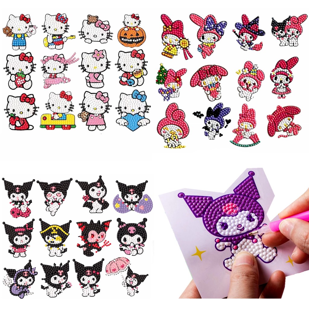 

Sanrio DIY Diamond Painting Hello Kitty Stickers Cartoon Kawaii MyMelody Kuromi Girl Diamond Sticker Cute children Handmade Toys