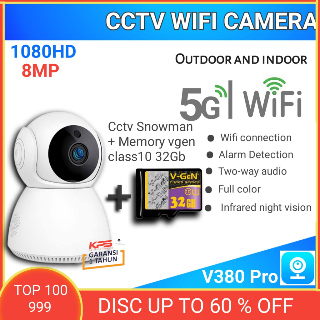 CCTV V380 SNOWMAN PLUS MEMORY 32 64 128 GB | KONEK WIFI BISA PANTAU JARAK JAUH DARI HP