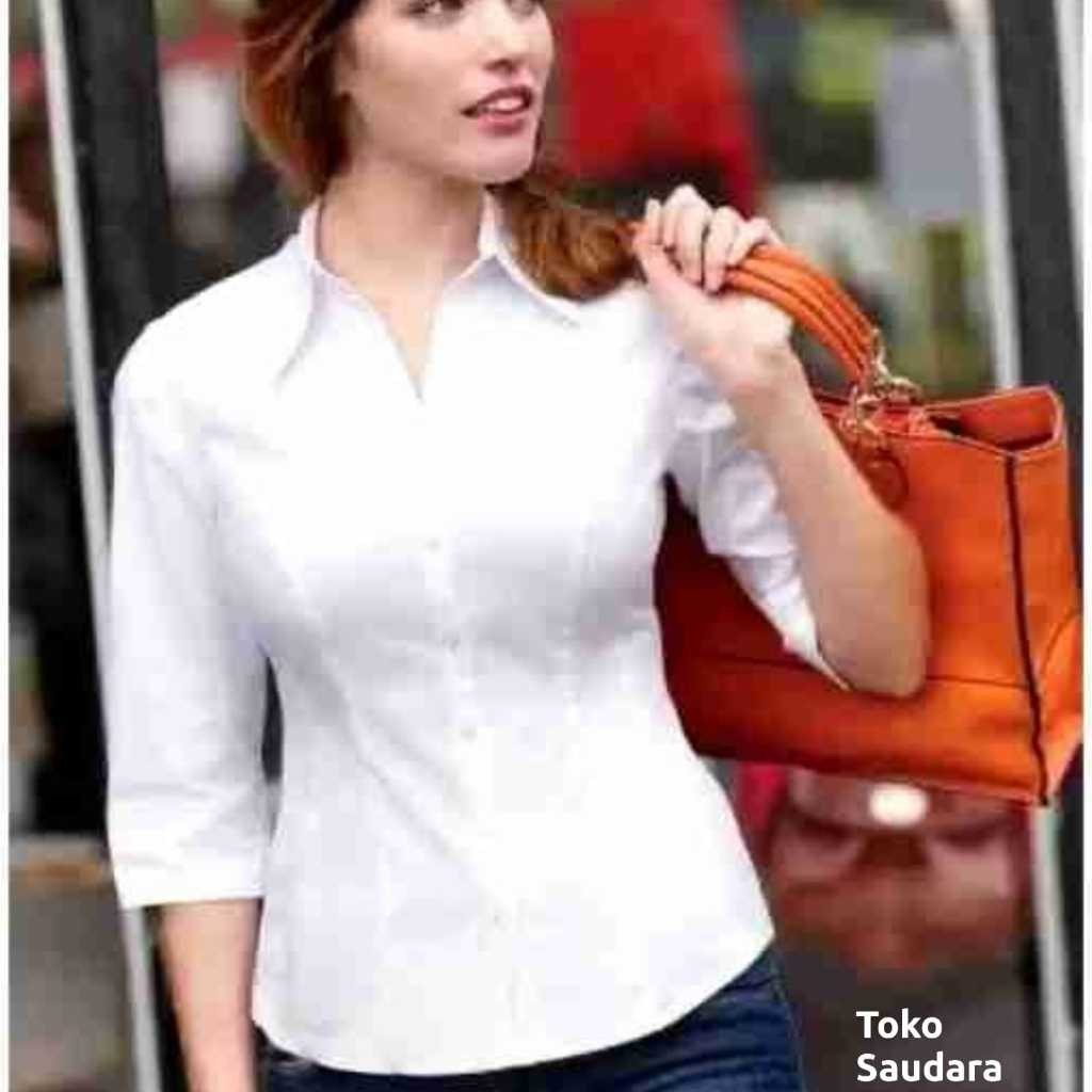 BAHAN PREMIUM / Kemeja formal wanita putih lengan 3/4