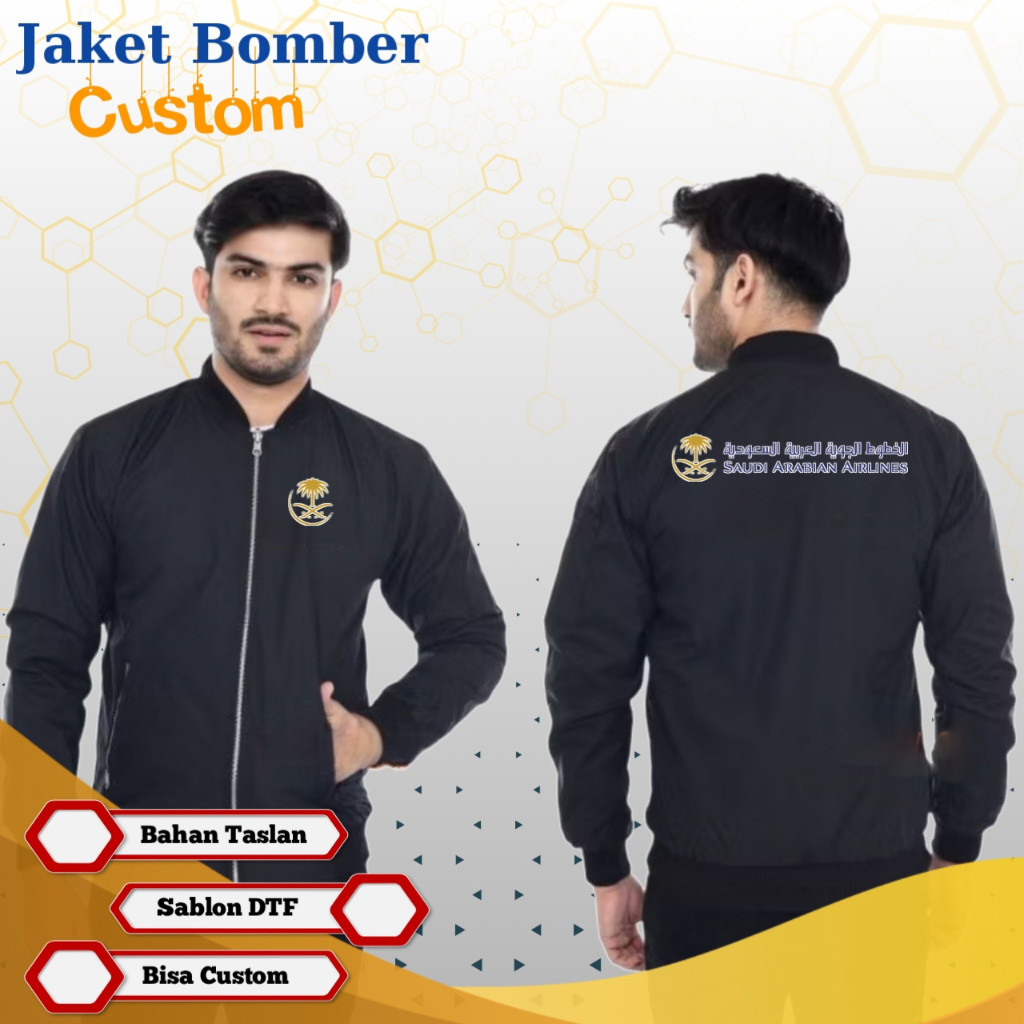 Jaket Saudi Arabian Airlines Merchandise Jaket Maskapai MS24 Jaket Bomber Custom