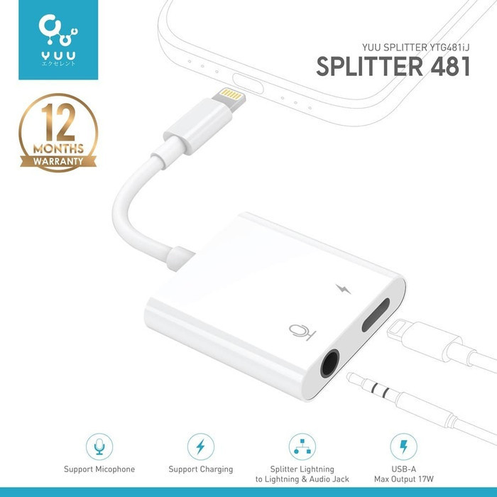 [PROMO] YUU SPLITTER LIGHTNING & AUDIO JACK, AUDIO & MIC - YTG481IJ - Putih