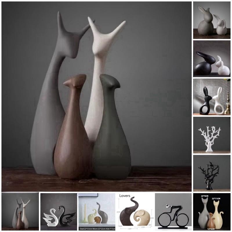 Nordic Ceramic Animals Ornaments Porcelain Ins Style Decorations Home Cabinet Crafts Elephant Cat De
