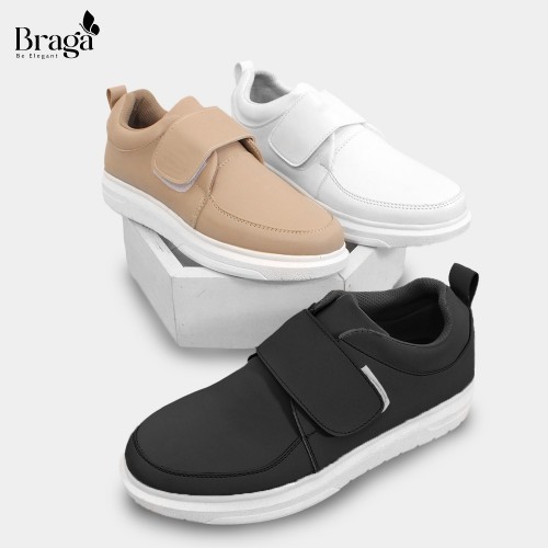 Braga Ema Series B 3921 - Sepatu Sneakers Wanita Slip On Casual Santai Kuliah Hangout Putih Krem