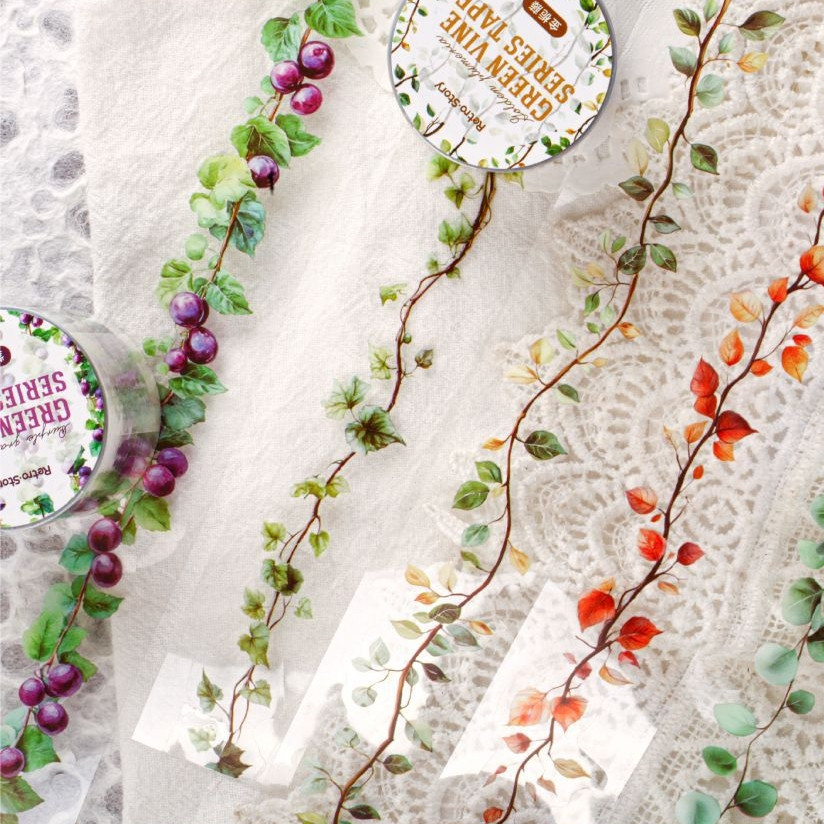 

[Gongjin] Roll Sticker Green Vine Series Washi Tape Stiker PET Tanaman Sulur Jalar Cantik Bujo