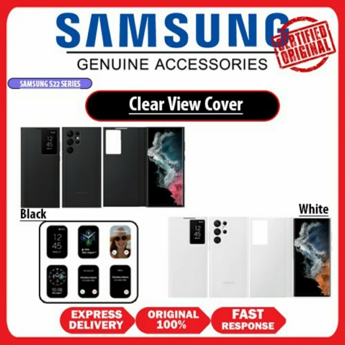 Original Clear View Folio Flip Case Samsung Galaxy S22 Ultra Plus - Black, S22 Ultra