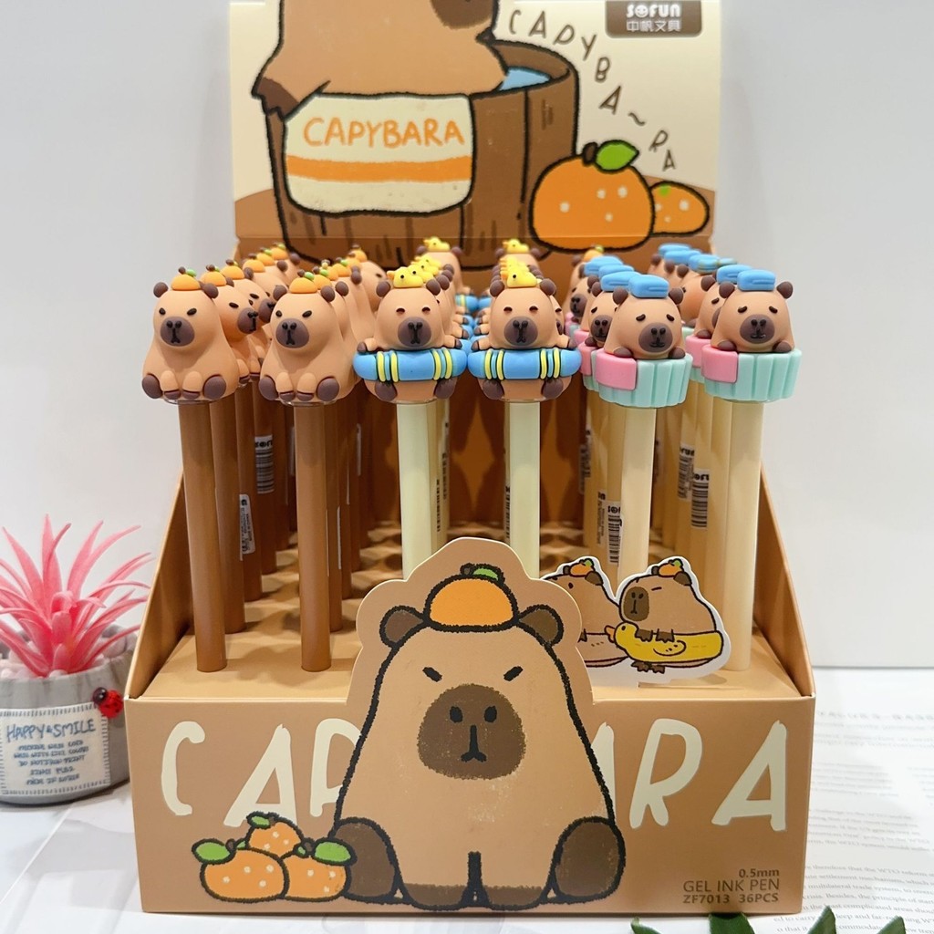 

36 pcs/lot Kawaii Capybara Gel Pen Cute 0.5mm Black Ink Signature Pens Stationery Gift School Writing Supplies