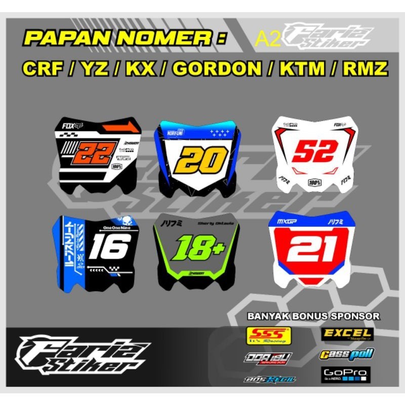 DECAL STIKER PAPAN NOMER CRF/KX/YZ/KTM/GORDON/RMZ