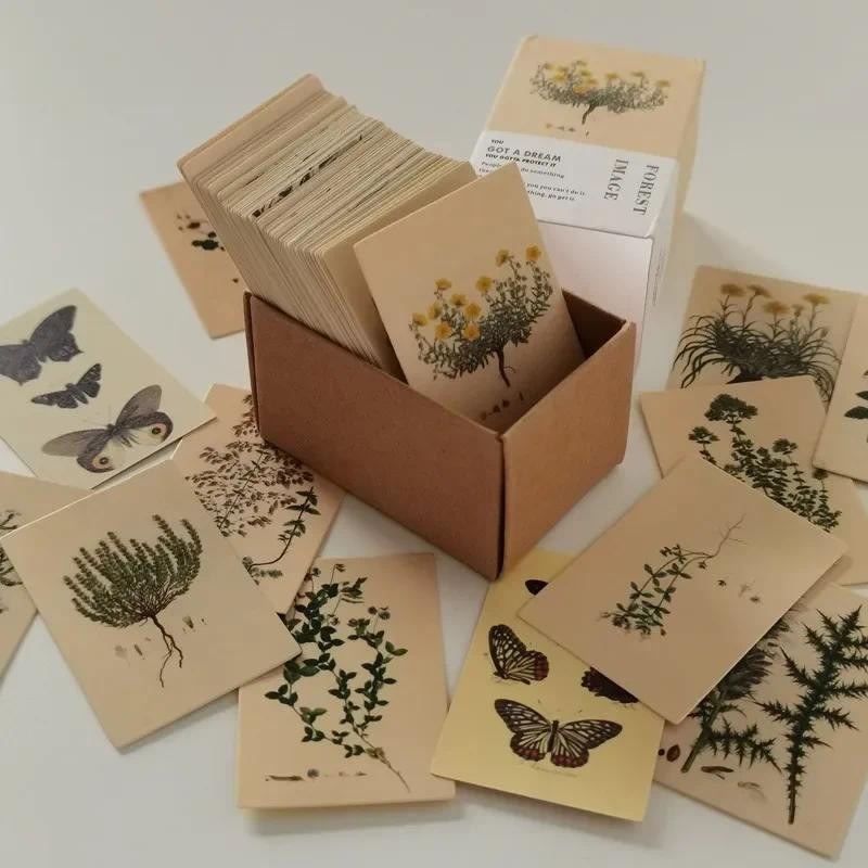 

100pcs Vintage Plant Butterfly Material Paper Double-sided Printing Retro Memo Pads Notes Card Scrapbooking Diary Journals DIY