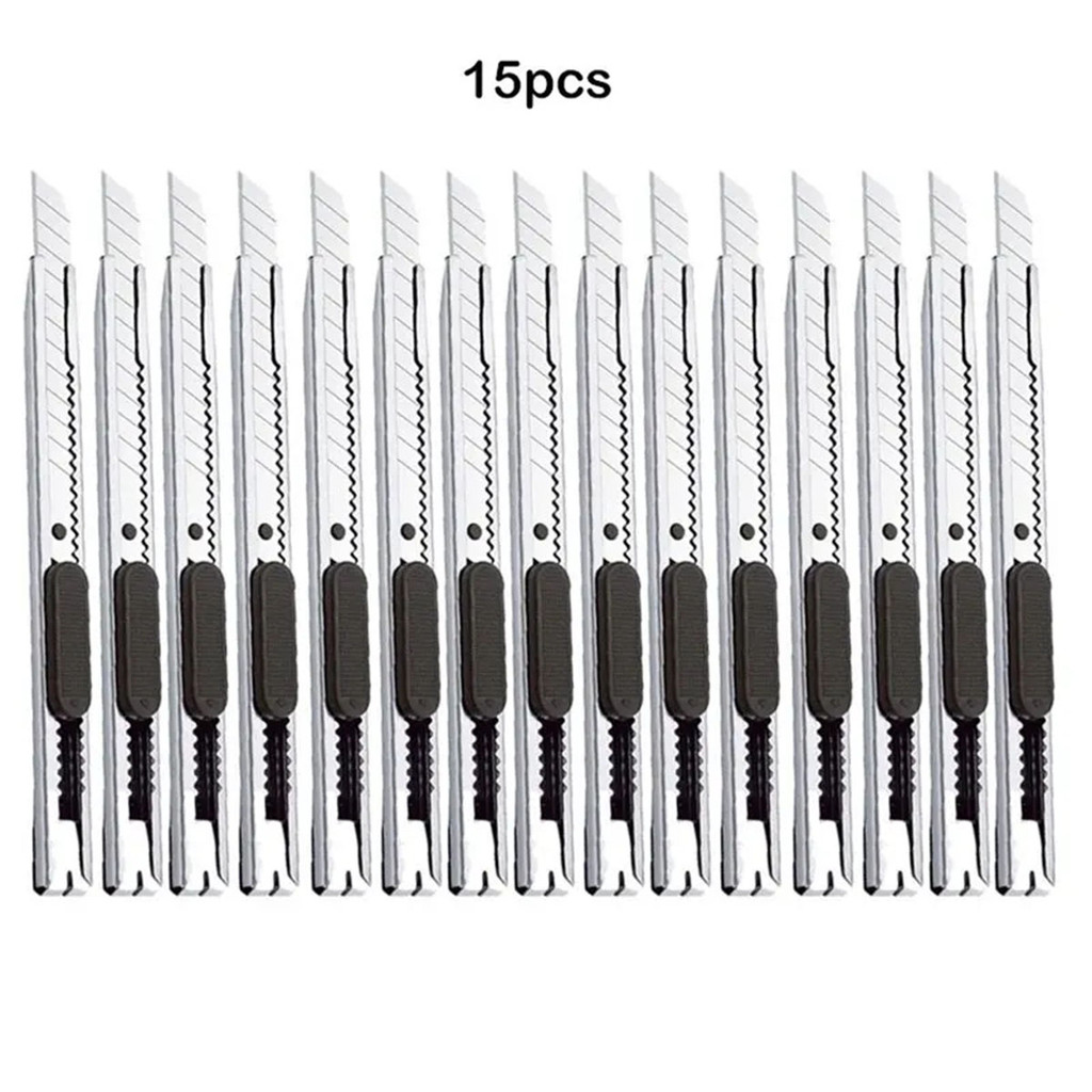 

15pcs Stainless Steel Retractable Utility Knife 9mm Snap Off Blades Hobby Knife Box Cutter Perfect For Cutting At Home