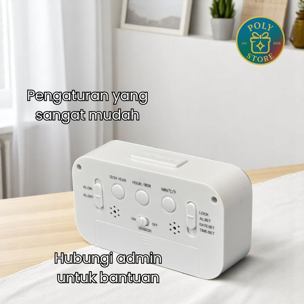 BIG PROMO Jam Meja Digital LED Alarm Sensor Suhu Smart Clock Minimalis Bunyi Keras Cocok Belajar &