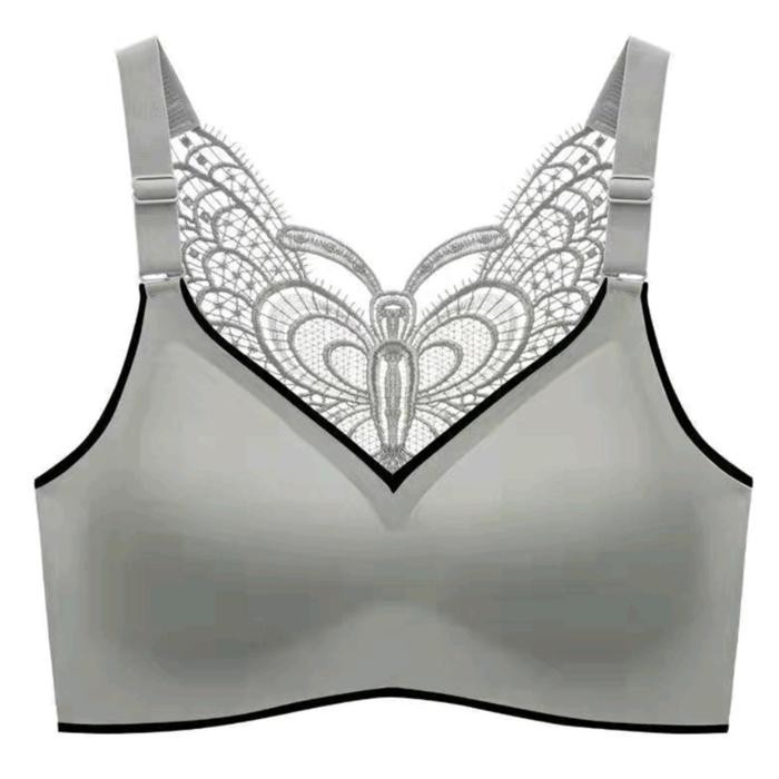 BIG SIZE Sport Bra Seamless Bahan Latex Renda Bh - abu-M