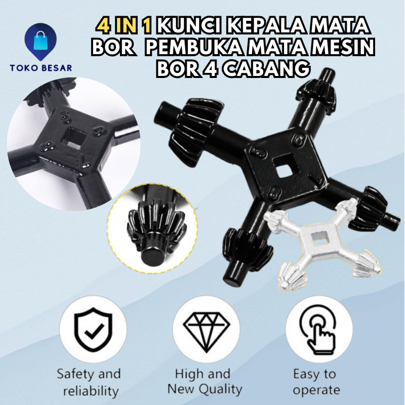 GARNESHOP  Kunci Kepala Bor 4 Way Multifungsi Fit Drill Chuck Key Kunci Kepala Pembuka Mata Kepala B