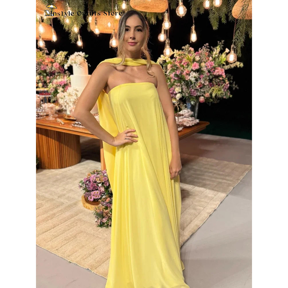 Casual Halter Long Dress Women Loose Spring Summer Tube Top Backless Floor-length Dresses Lady Yello