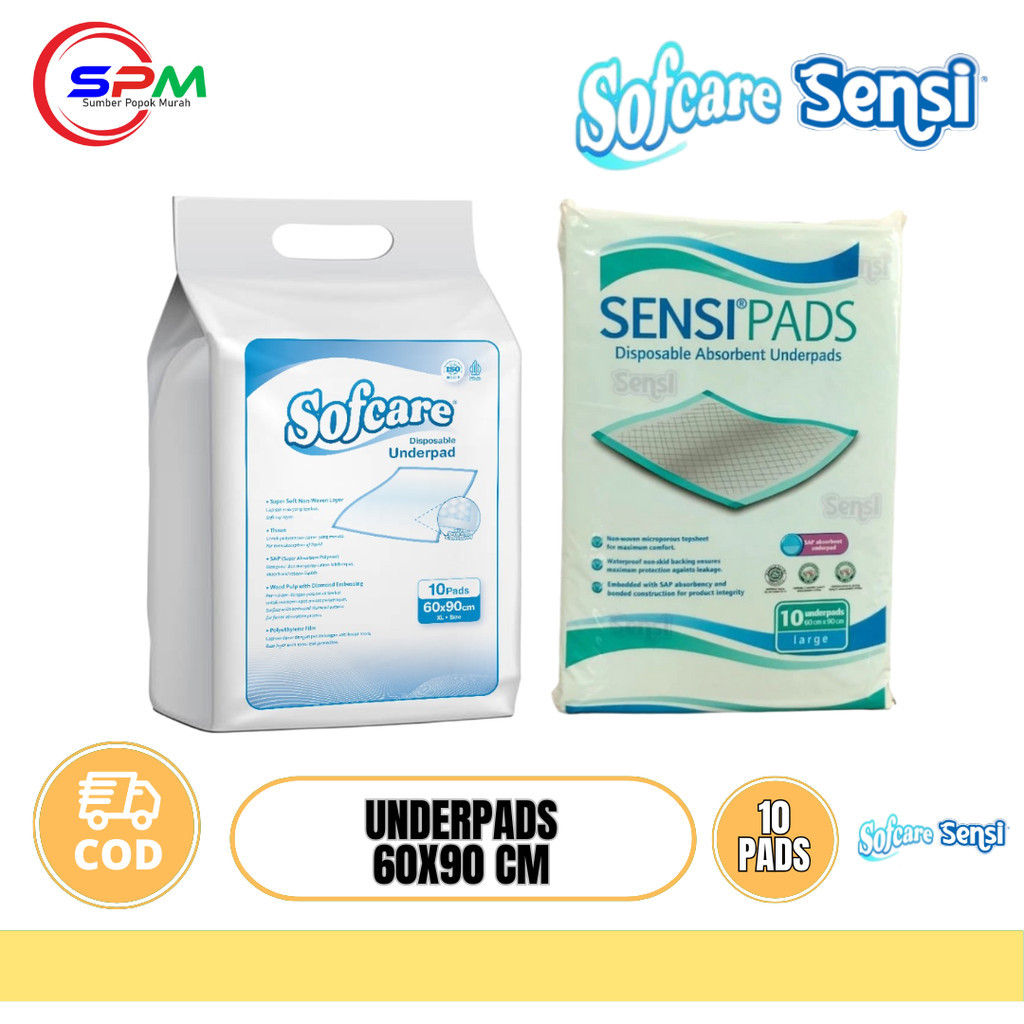 SENSI UNDERPADS 10 PCS PERLAK SIZE L UKURAN 60x90 CM | SOFCARE UNDERPAD PERLAK DEWASA 60CM X 90CM SI