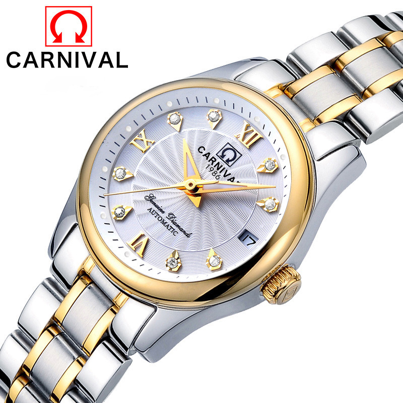 CARNIVAL Brand Dress Watch Ladies Luxury Sapphire Automatic Movement Mechanical Wristwatches Waterpr