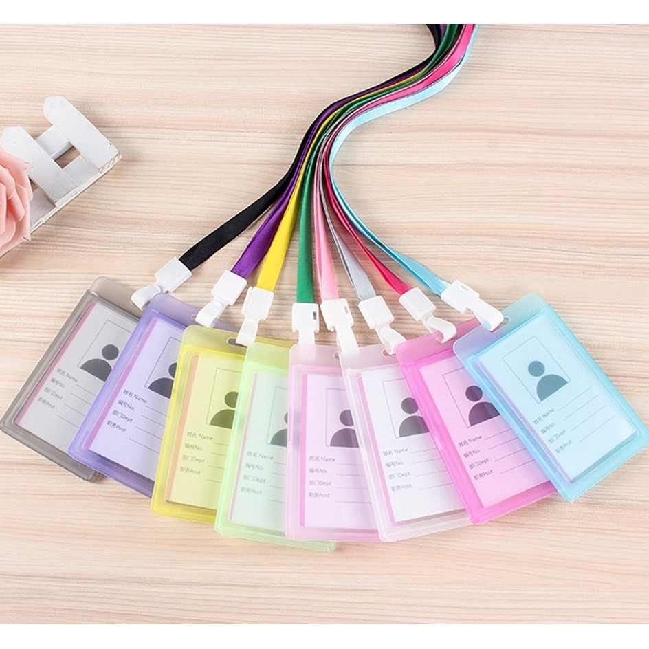 

Landyard Id Card Aesthetic Lucu - Tali Gantungan Kartu Nametag Warna Warni Motif PolosTransparant